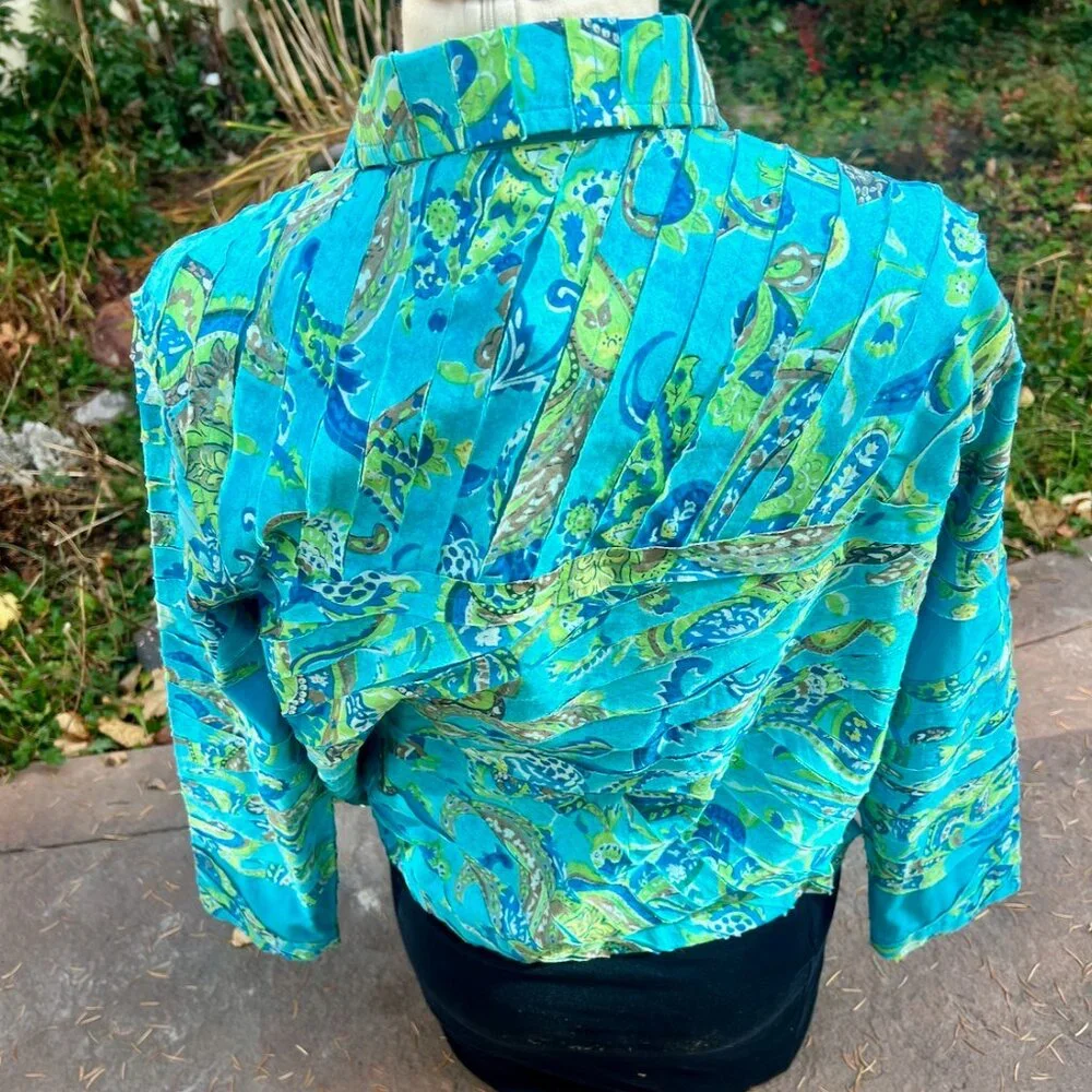 Shirt Jacket Sequins, Fancy buttons, Artistic Design, Blues, Greens, P Large - Picture 2 of 5